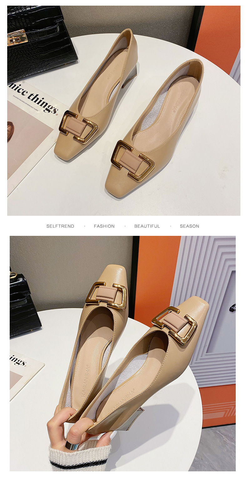 Classic Cowhide Women's Loafers With Mid-heel And Square Toe Design_voghion.com