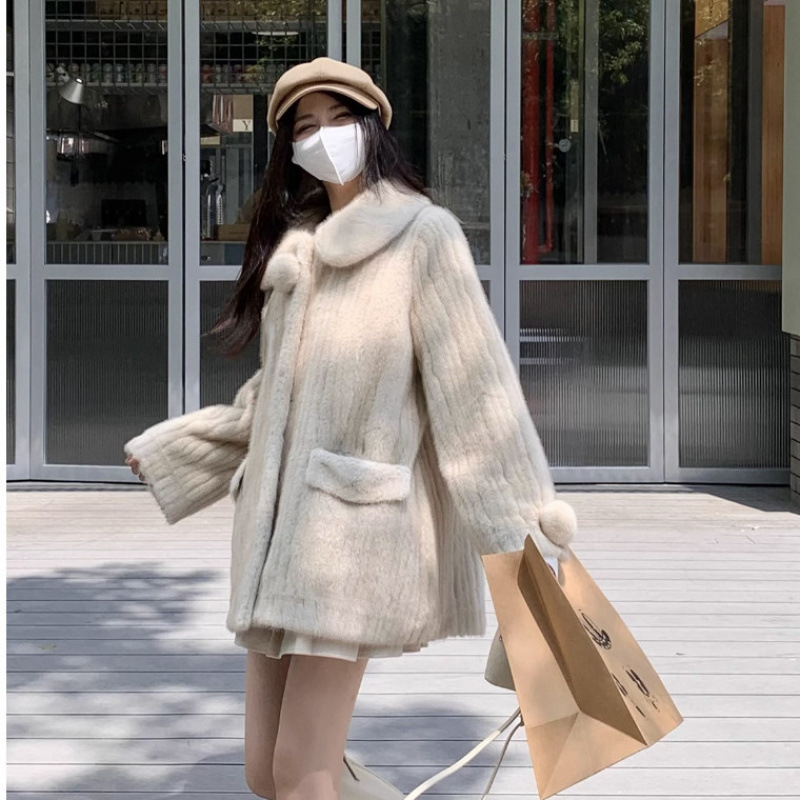 2025 가을과 겨울 인조 가죽 재킷 여성용 중간 길이 밍크 모피 아모 재킷 코트 따뜻한 윈드브레이커 캐주얼 루즈