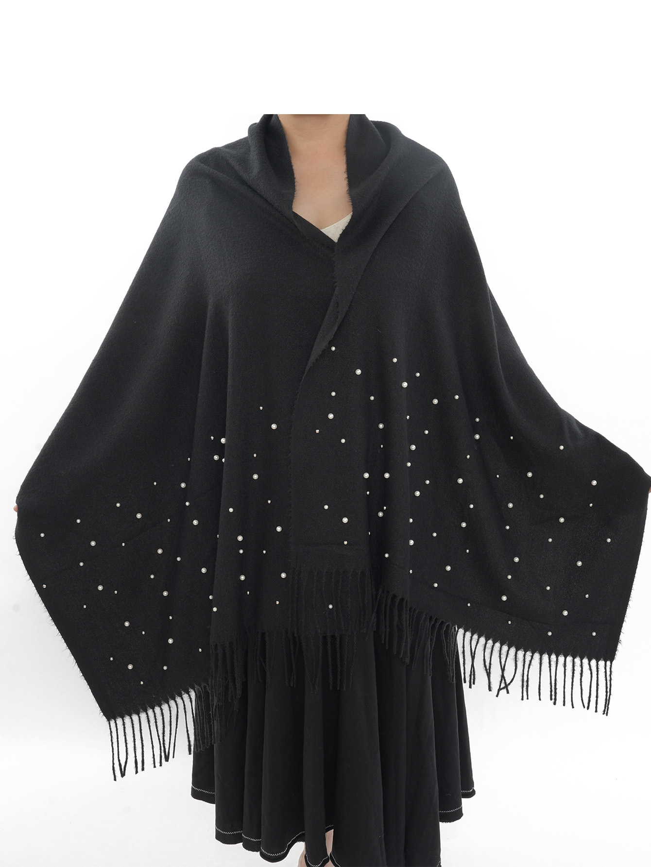 Vente chaude nouvelle automne et hiver couleur unie cheveux épineux clou perle châle en Europe et en Amérique, écharpe femme gland chaud épaissi_voghion.com