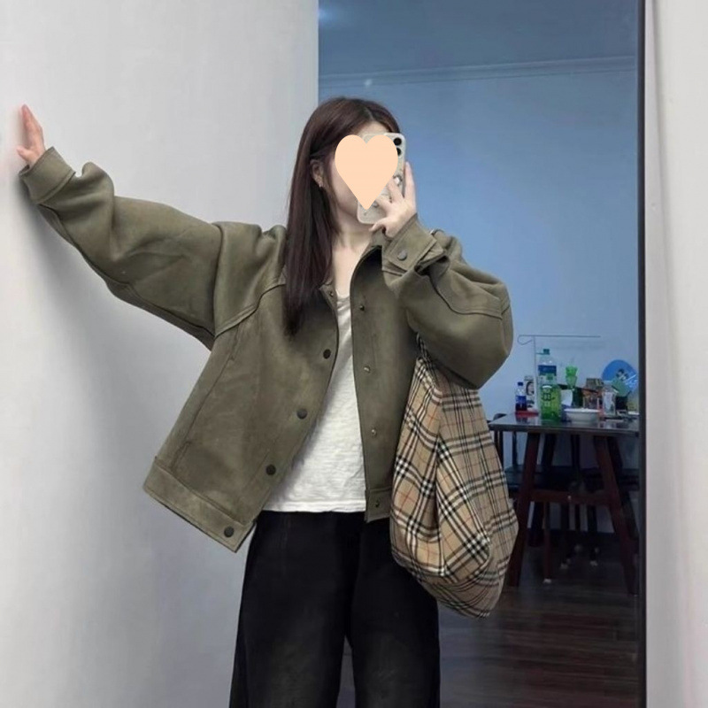 2025春季仿麂皮绒外套女春秋美式复古机车夹克工装小众设计感外套|undefined