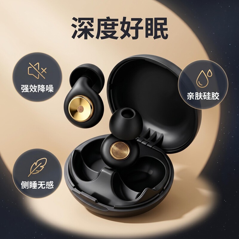 Cross-Border New Model Earplugs, Gold Color, Powerful Noise Reduction, Silicone Soundproof Earplugs, Washable In-Ear Anti-Noise Sleep Earplugs