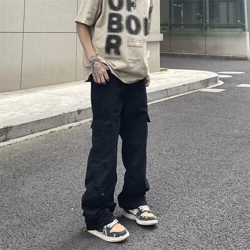 Autumn American retro multi-pocket overalls men's cleanfit fashion brand casual loose pleated wide-leg pants
