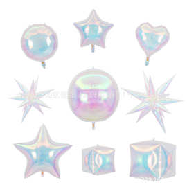 跨境19寸镭射炫彩虹桃心五角星铝膜4d气球装饰婚庆派对飘空氦气球