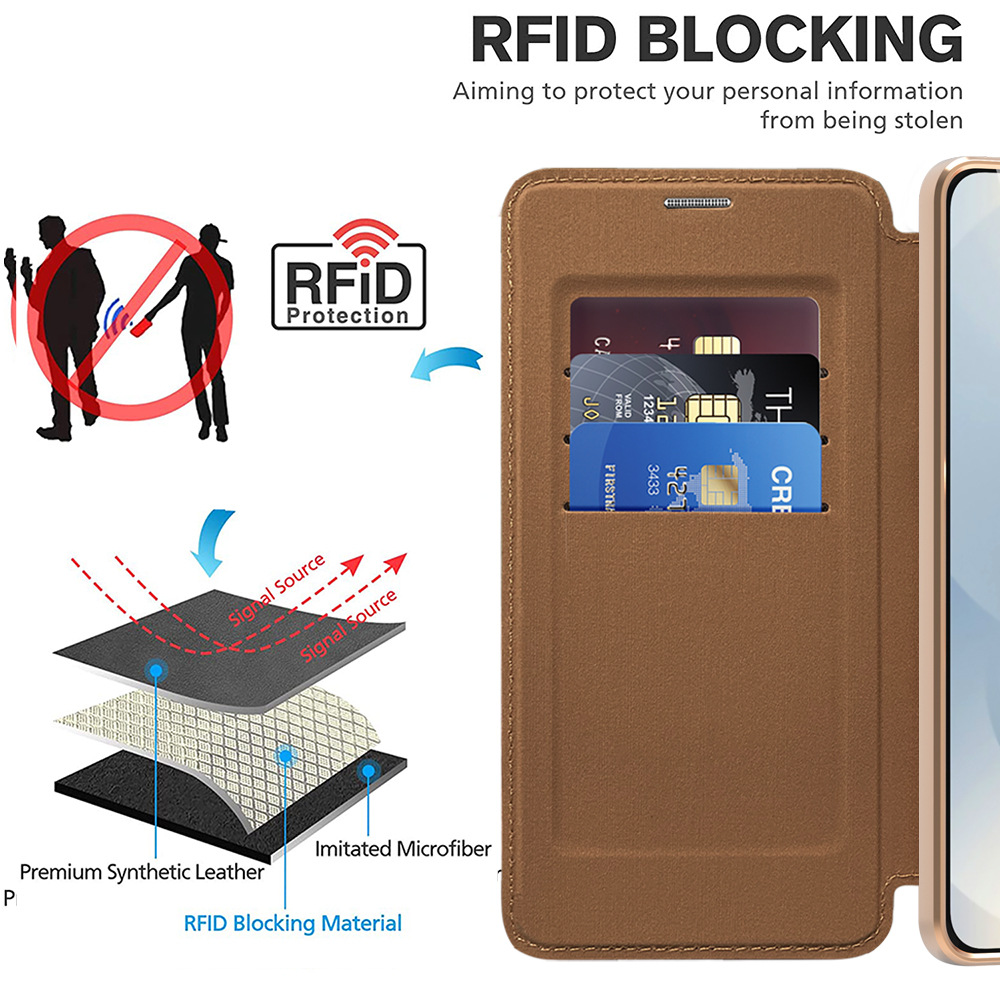 Adecuado para Samsung S25Edge Golden Shield Magnetic Business Cube Funda de cuero S24FE Tarjeta de enchufe Película de lente Flip Funda para teléfono a prueba de caídas