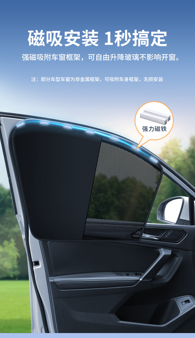 Car Sunshade Magnetic Universal Car Sunshade Curtain Summer Sun Protection and Heat Insulation Car Window Curtain Mesh Blackout Curtain