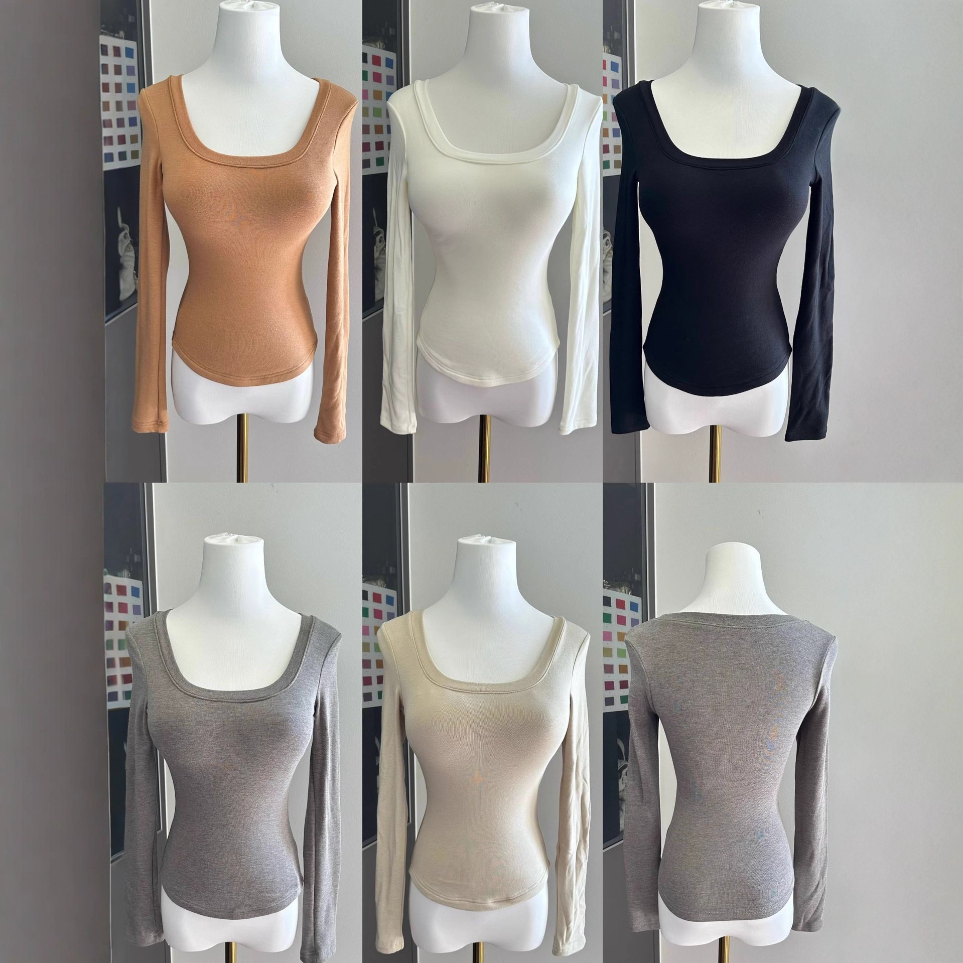 Autumn New Detachable All-In-One Slimming Look Waist-Cinching Large Neckline Bottoming Top with Chest Pad and Long-Sleeved T-Shirt