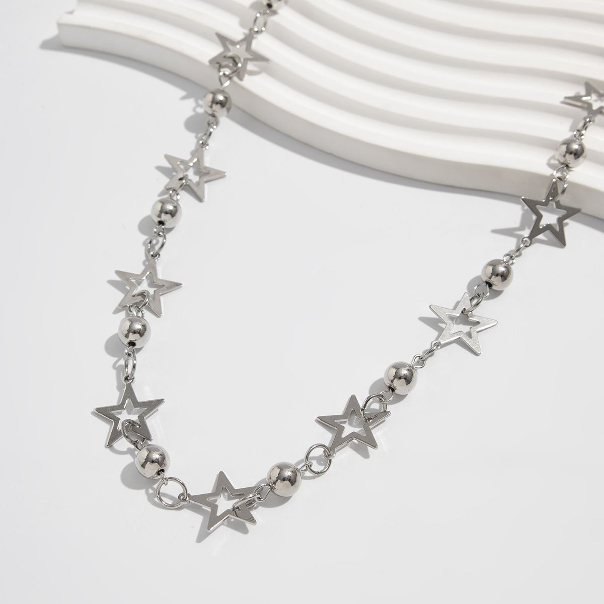 Hose mit fünfzackigem Stern und runden Perlen im Patchwork-Design, High-End Hip-Hop Nischen-Jeans für Herren, Taillenkette_voghion.com