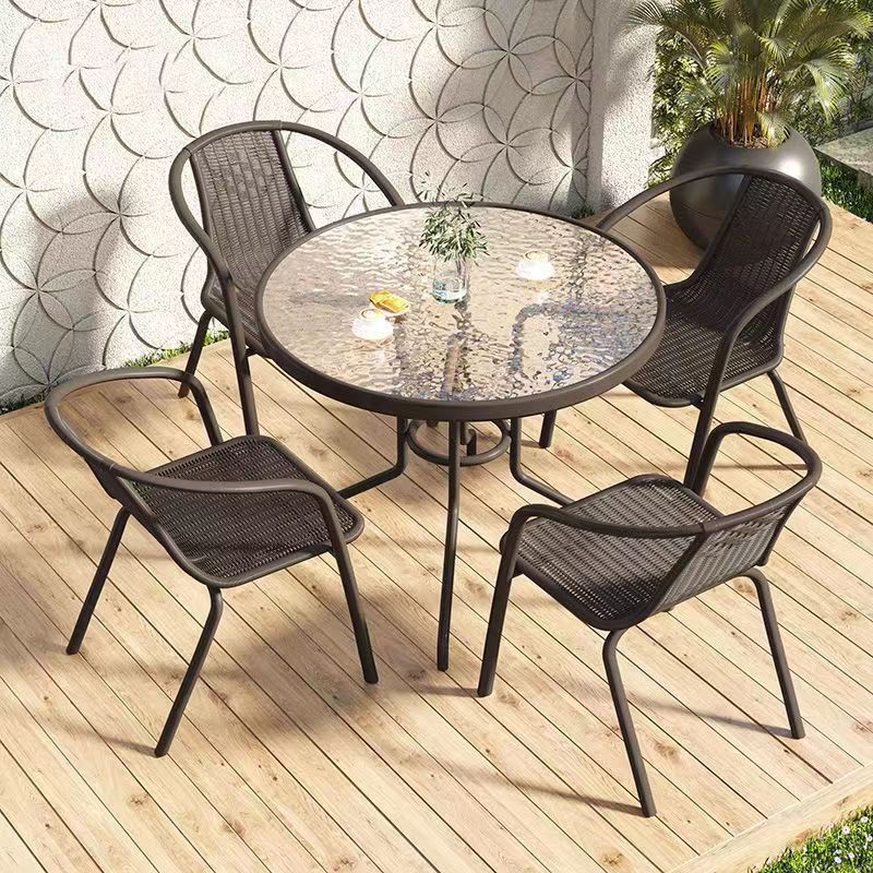 Outdoor Table and Chair with Umbrella Combination Courtyard Open-Air Garden Table and Chair Three-Piece Set Home Outdoor Leisure Balcony Folding Table