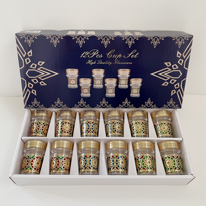 in stock 12 Piece Set Moroccan Glass Turkey Saudi Restaurant Tea Glass Marocain