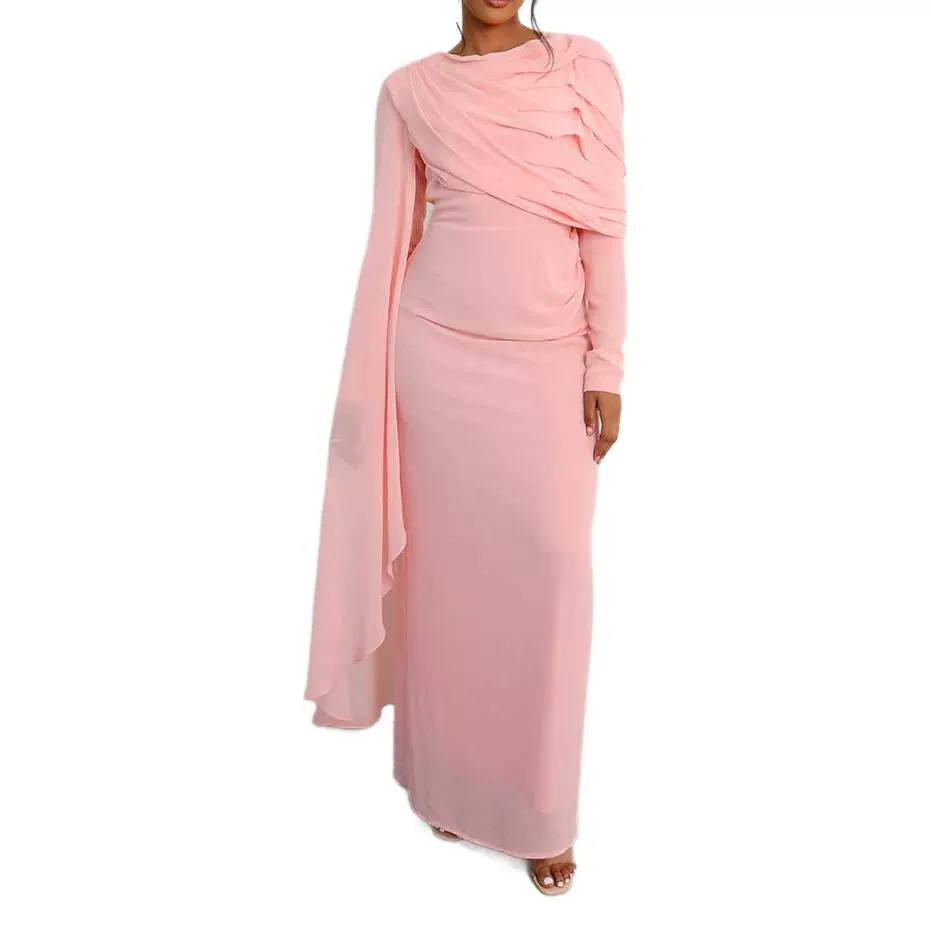 Women's Slim Dress Round Neck Solid Color New European And American Style_ecoleips.com