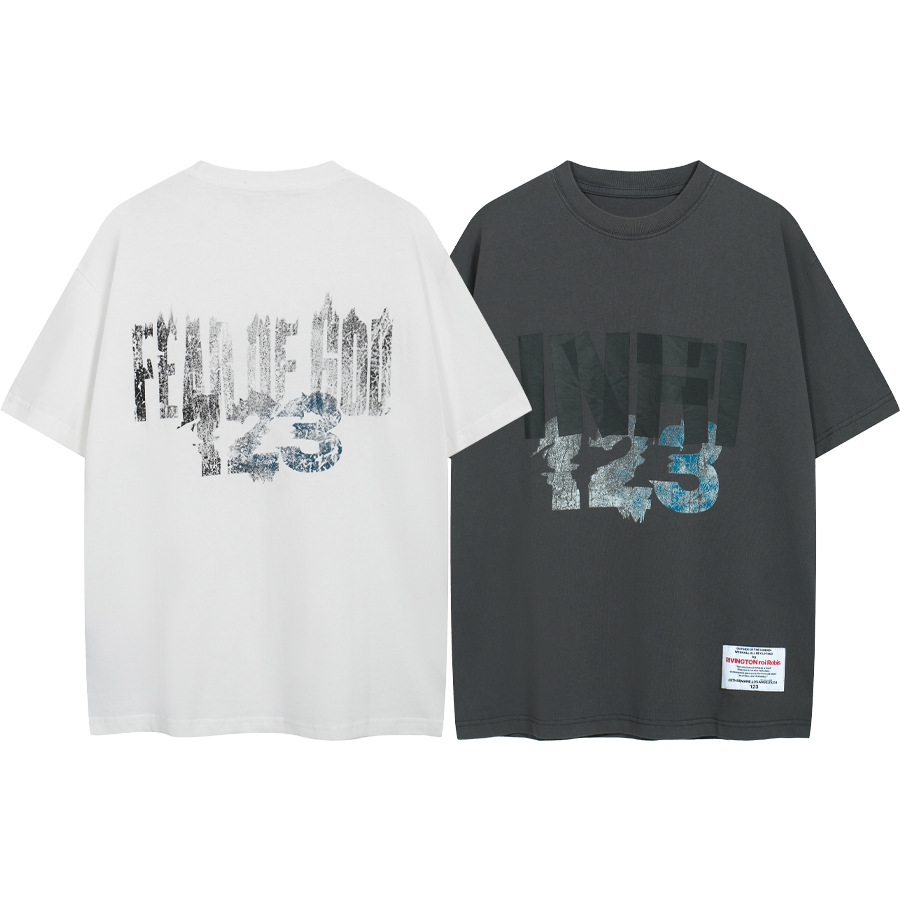 FEAR OF GOD × RRR123 INRI letra impresa hombre camiseta de manga corta casual suelta