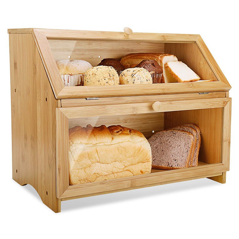 Spot Cross-Border Bamboo Kitchen Baked Goods Bread Storage Box Solid Wood Vegetable and Fruit Multi-Purpose Storage Box
