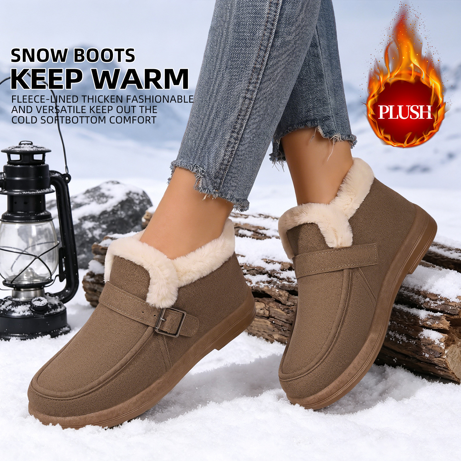 Zapatos de algodón de mujer invierno transfronterizo botas de nieve temu más veludo grueso botas de algodón caliente botas al aire libre botas de moda al por mayor image 3