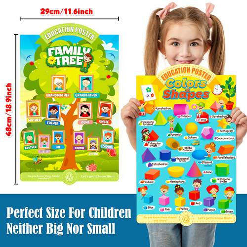 4 pcs/set Fun Educational Toys Cognitive Poster Cross-border Seasonal Family Tree Number Color Shape Wall Art