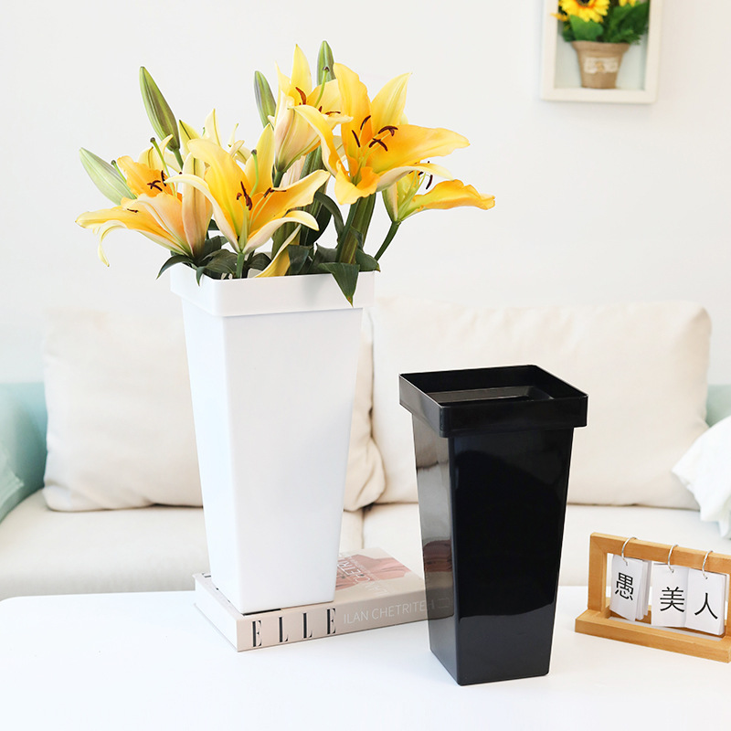 Plastic Flower Bucket Special Black Square Flower Bucket Wholesale Bucket Floor High Vase Household Awakening Flower Bucket