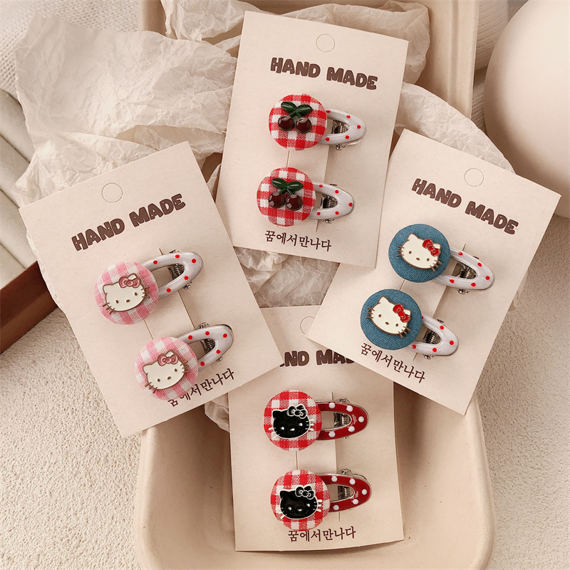 Linda horquilla de botón de aleación de gatito todo fósforo pequeño verano fresco dulce fresco clip de flequillo clip lateral clip de boca de pato accesorios para el cabello