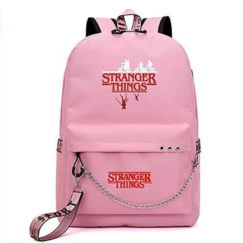 Рюкзак (Stranger Things) школьная сумка — USB-порт, железная цепь и лента, размер один