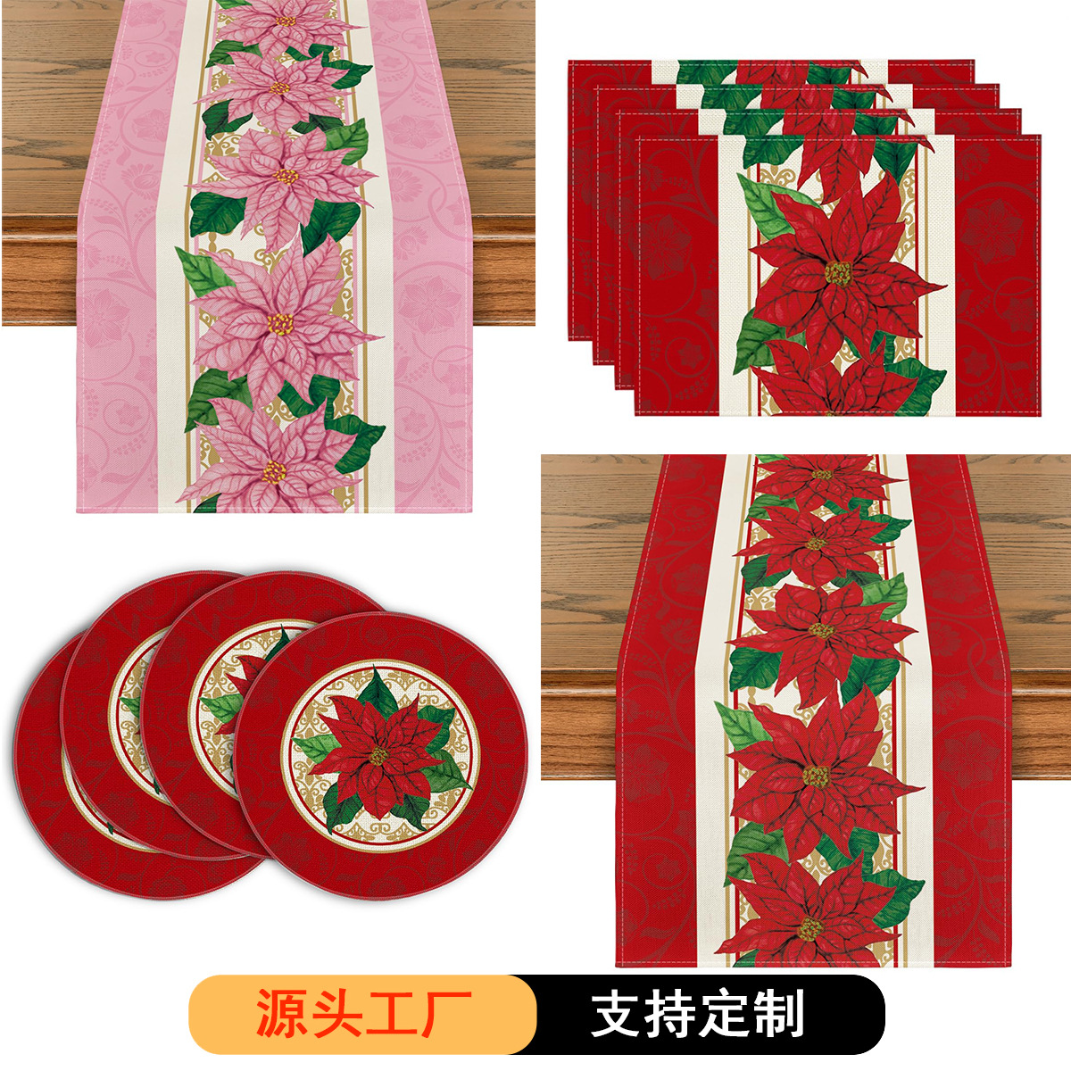 Poinsettia placemat camino de mesa Navidad otoño impreso Mesa Redonda toalla estera de mesa lavada antideslizante decoración de aislamiento térmico