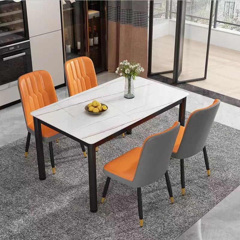 Household Tempered Glass Dining Table Small Apartment Light Luxury Modern Simple Rectangular Table One Table 4 Chairs 6 Chairs Dining Table