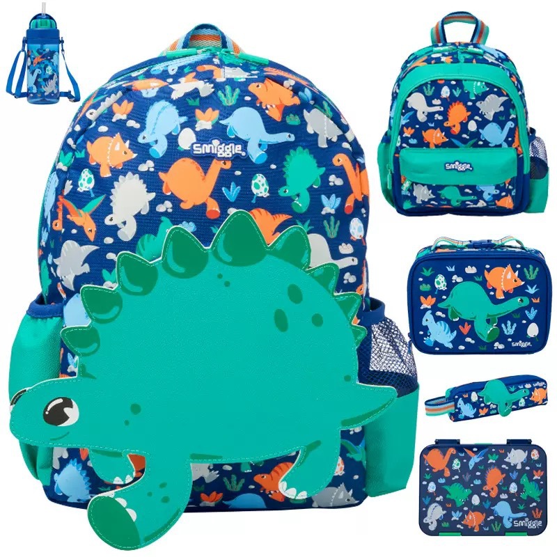 Australia smiggle mochila escolar escuela primaria kindergarten clase grande nuevo dinosaurio dibujos animados bebé mochila bolsa de comida