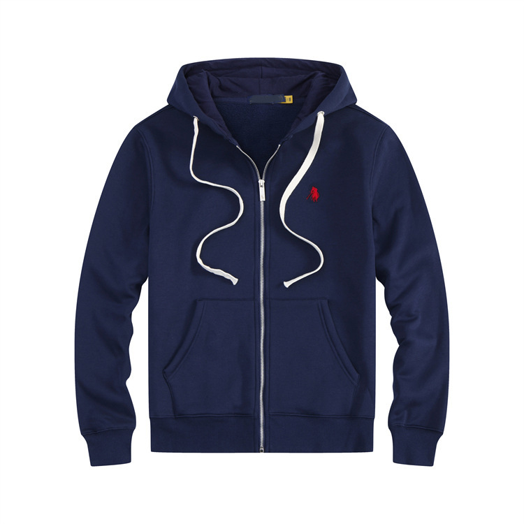 Men's Paul Polo Sweatshirt with Embroidered Pony Logo, Fleece-Lined Cardigan, Zip-Up Hooded Jacket, Men's Winter Fleece-Lined Top