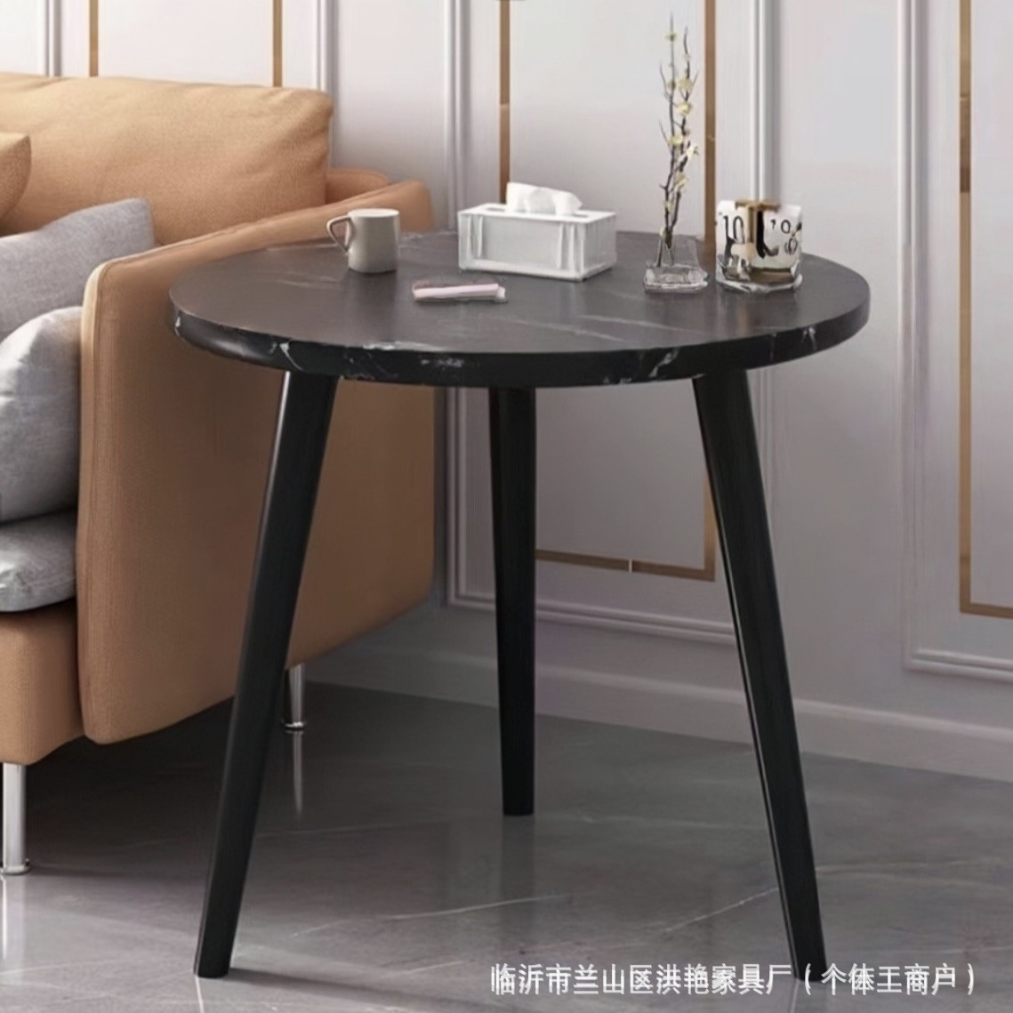 단층 원형 - 블랙 마블 패턴