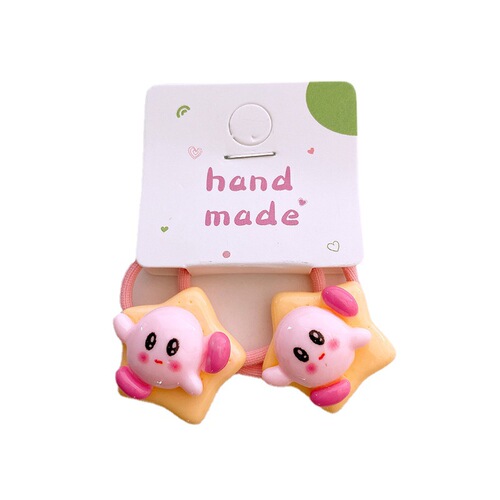 2 pink cute cartoon Kirby hair ties, high elastic hair ropes and rubber bands, versatile hair accessories for students, girls and children