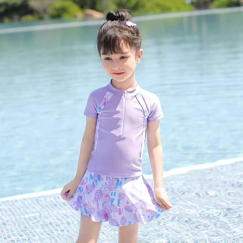 Girls' Swimsuit Split Skirt Style Conservative Quick-Drying Swimsuit for Children and Middle-Aged Children's Vacation Beach Play Girls' Swimsuit