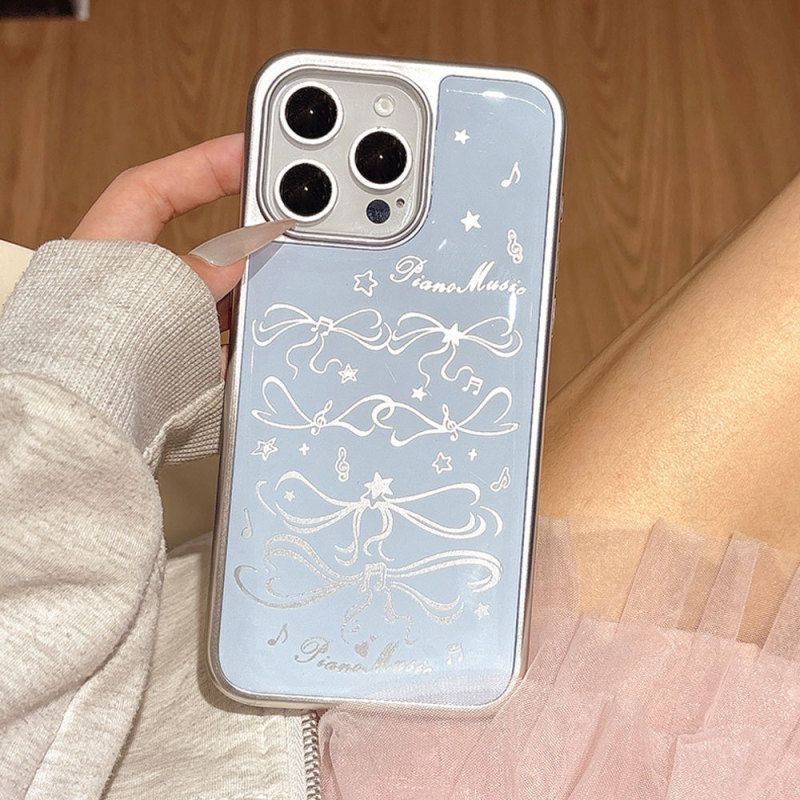 Apple 16PM ガールブルーリボンペンダント携帯電話ケース iphone15pro シルバーエッジ接着剤保護ケースに適しています。|undefined