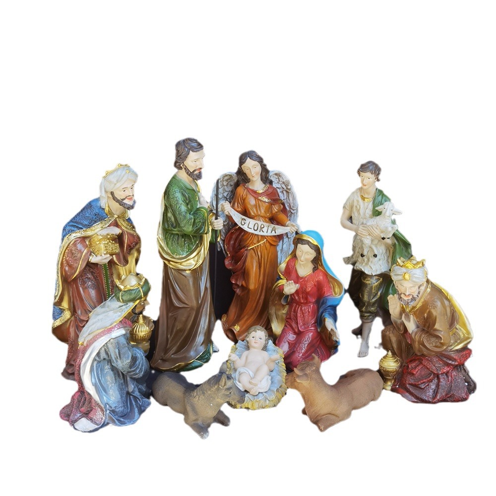 Adornos Navideños de Resina de 40 cm, Escena de la Natividad, Artesanía de Resina para Iglesia, Decoración de Escritorio para el Hogar