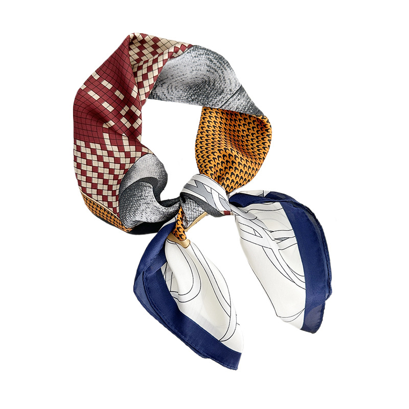 Impresión creativa de lujo ligero de alta gama japonesa y coreana 70 bufanda cuadrada pequeña estilo de diseño de primavera y verano bufanda de seda fina de temperamento de nicho