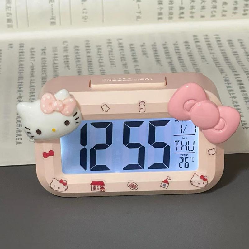 新款kitty猫迷你闹钟夜光床头小时钟可爱便携多功能学生宿舍台钟|undefined