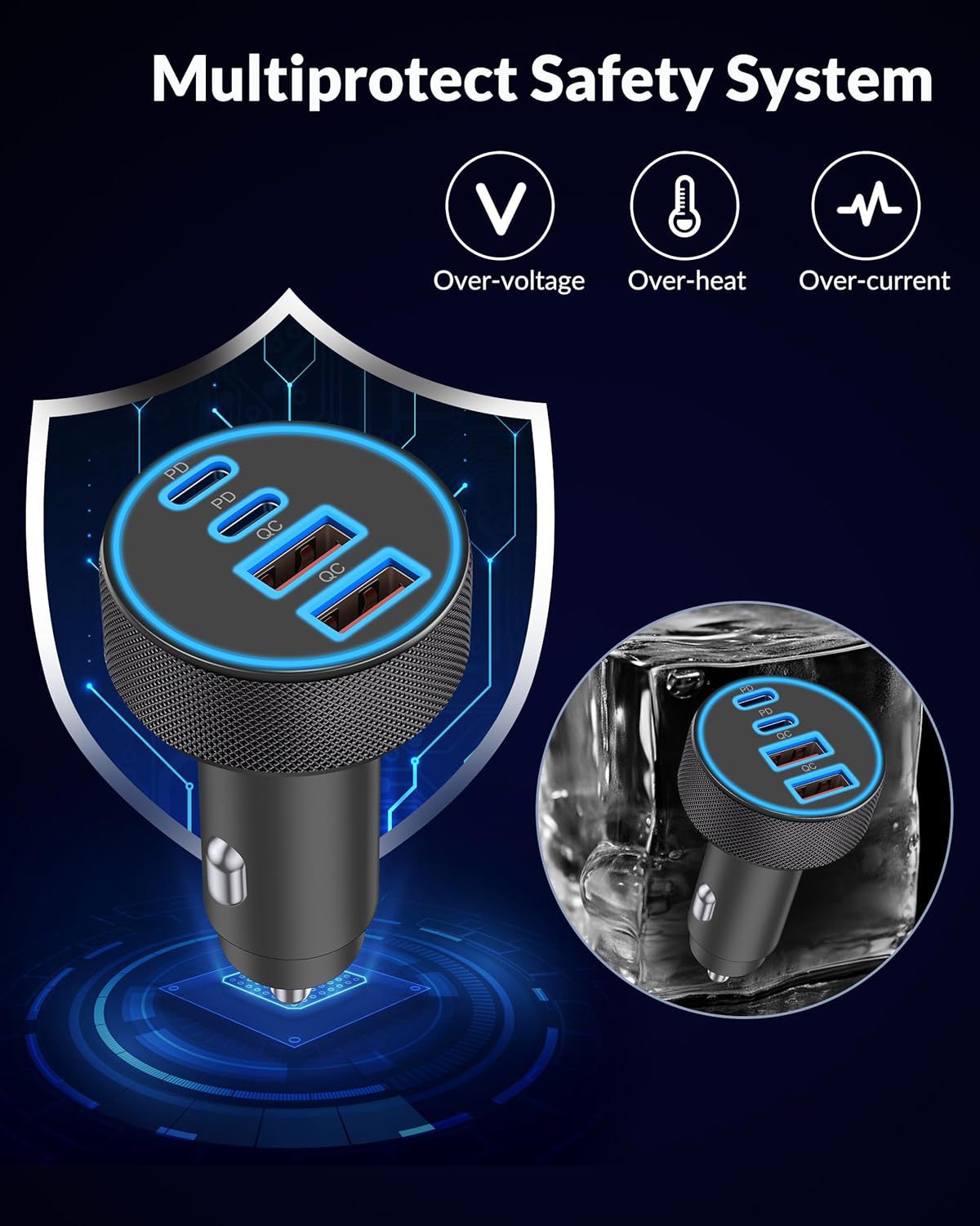 Cross-border one-to-four aluminum alloy super fast charging dual PD30W dual QC cigarette lighter car mobile phone charger factory