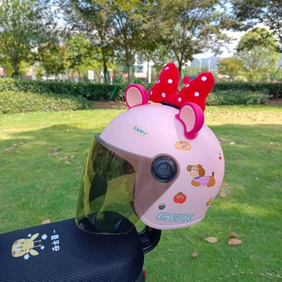 Motosiklet kaskı (dəbilqə) Electric Motorcycle Safety Helmet for - light-pink-tea-length-happy-dog-rose-pink-bear-ears-red-polka-dots-winter-helmet-for-1-8-years-old