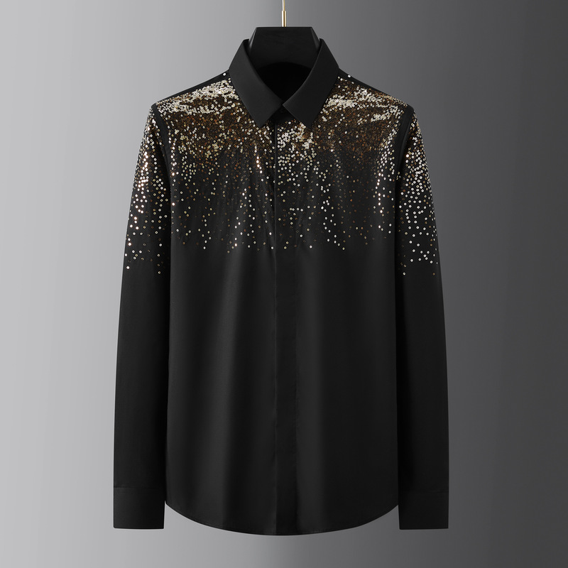 High-end Sharp Heavy Craft Golden Bead Embroidery Light Luxury Men's Fashion Long Sleeve Shirt Popular in Europe and America High-end Sharp Heavy Craft Golden Bead Embroidery Light Luxury Men's Fashion Long Sleeve Shirt Popular in Europe and America
