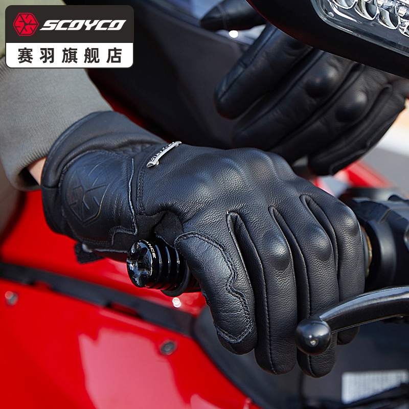Saiyu retro guantes de cuero genuino de la motocicleta de otoño e invierno a prueba de viento a prueba de agua caliente resistente a la caída de montar Knight guantes de motocicleta