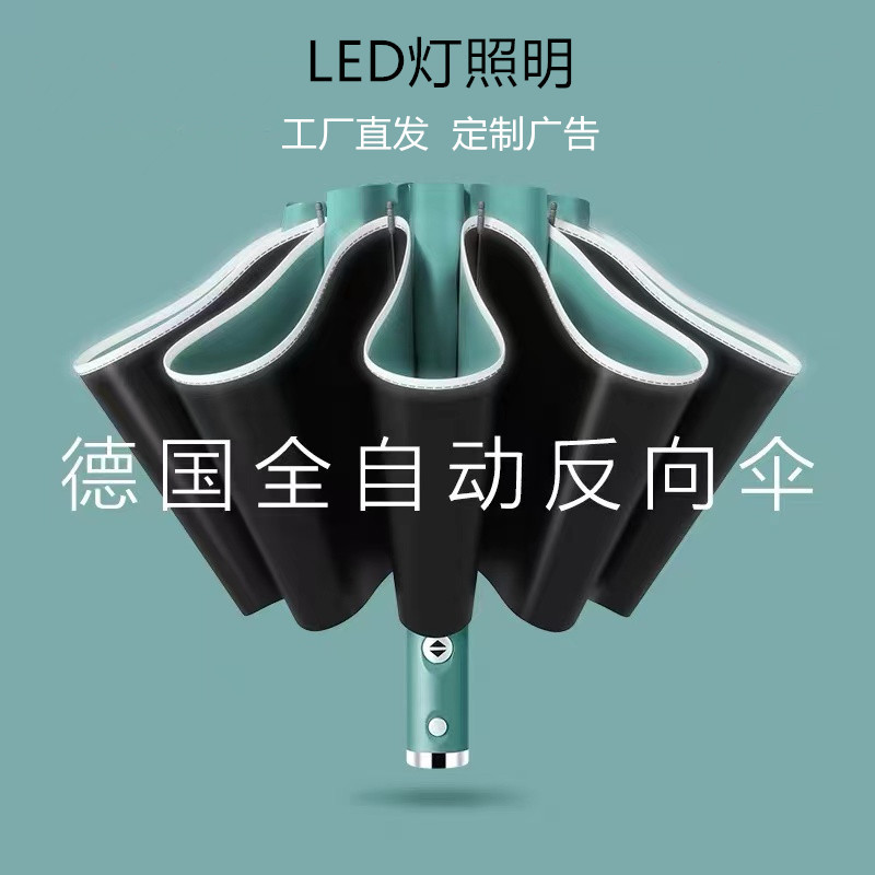 雨伞全自动加大加厚晴雨两用伞结实24骨一键全收led灯折叠反向伞