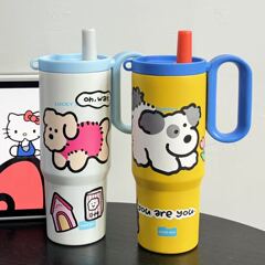 跨境保温杯带把手学生便携316不锈钢大容量高颜值吸管杯子车载杯