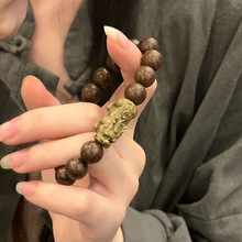 金丝檀木搭配绿檀貔貅手串男女木质文玩佛珠男女款古风木质手饰