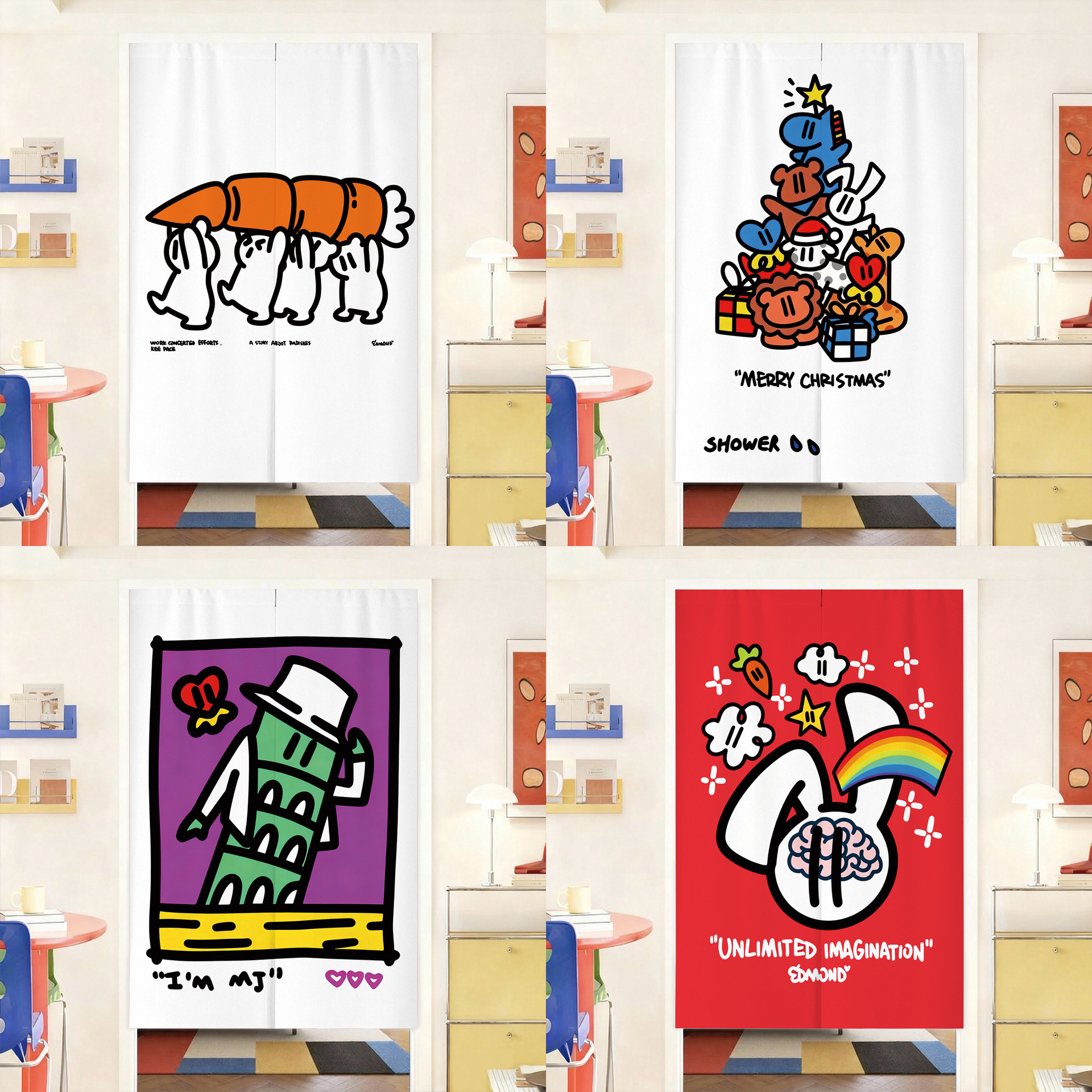 Graffiti Art Door Curtain Partition Curtain Home Bedroom Bathroom Punch-Free Curtain Bathroom Half Curtain Kitchen Curtain