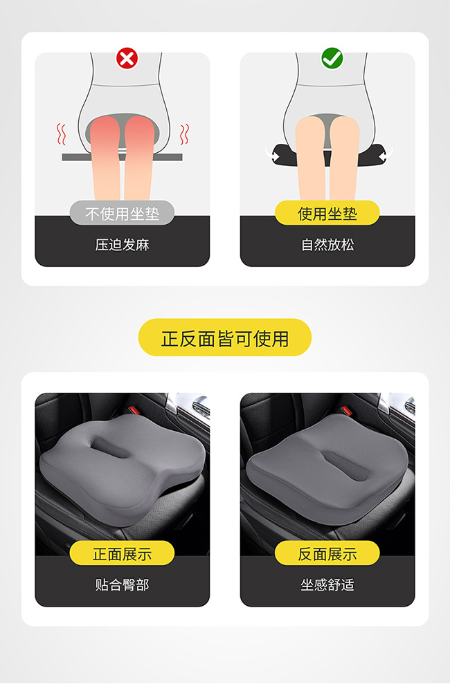 Hip Protection Car Seat Cushion for Female Drivers, Height-Increasing and Pressure-Relieving Butt Cushion, Office Chair Beauty Cushion, Memory Foam Car Seat Cushion