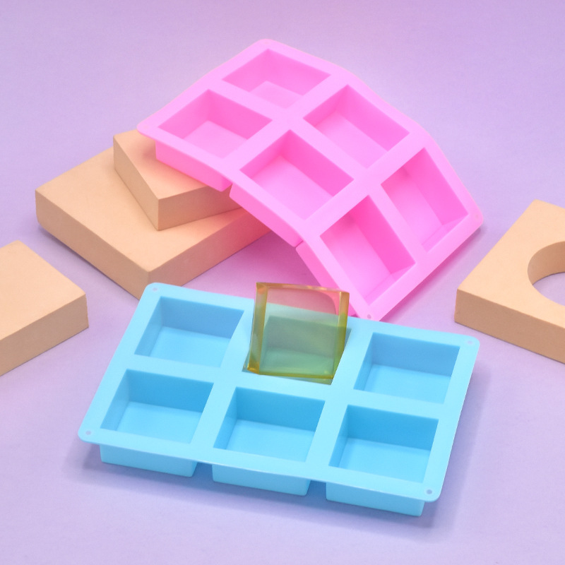 Suministro directo transfronterizo, molde de jabón para pastel al vapor, 6 pasteles de silicona cuadrados consecutivos, aromaterapia, jabón hecho a mano, hojaldre para hornear