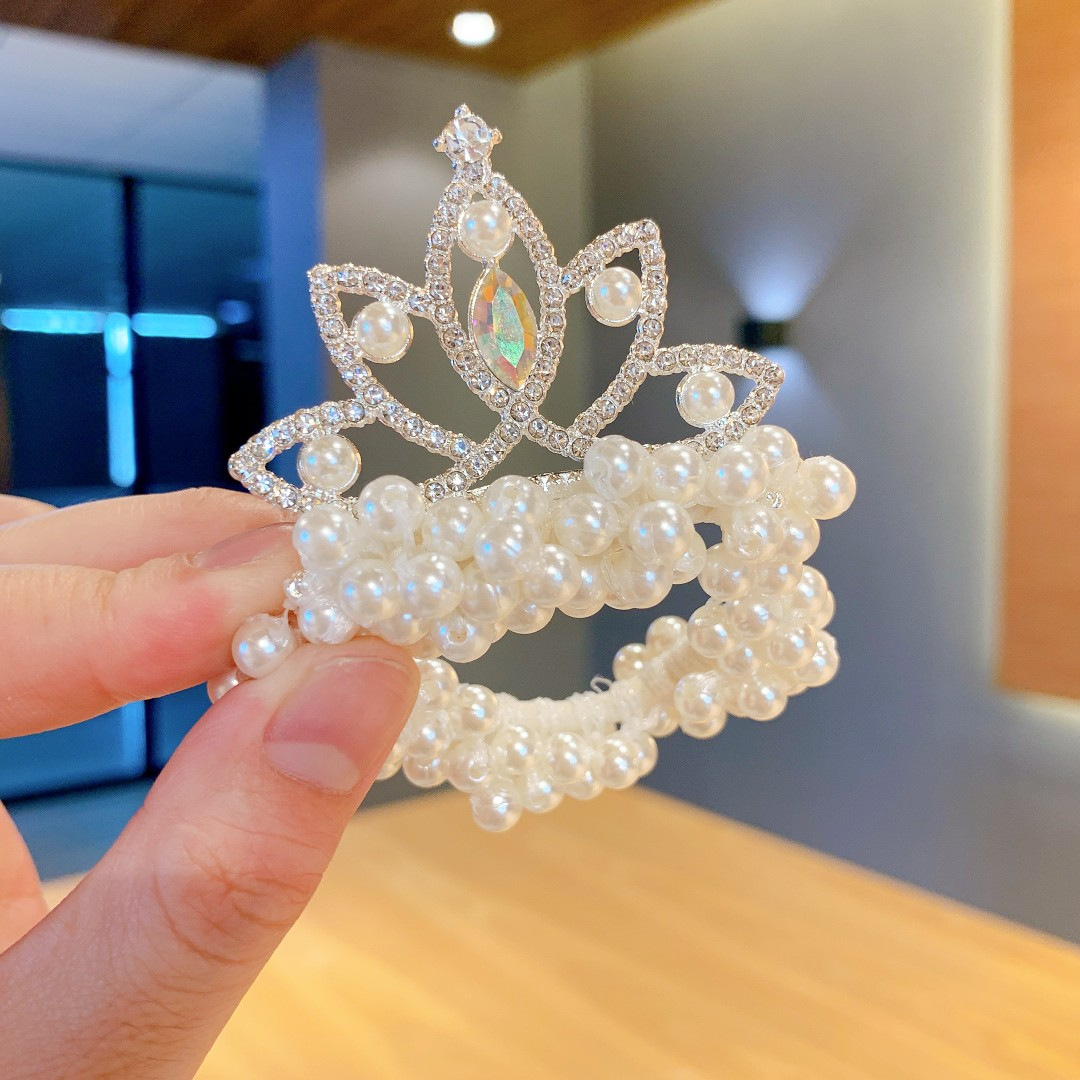 Accesorios para el cabello corona de princesa para niños perla bola cabeza Anillo para el cabello cuerda para el cabello niña corbata de pelo corona de perlas de todo fósforo