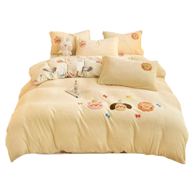 Juego de cuatro piezas de lana de leche gruesa de invierno 2024 nuevo traje de cuatro piezas de lana de coral de doble cara más funda de edredón de terciopelo