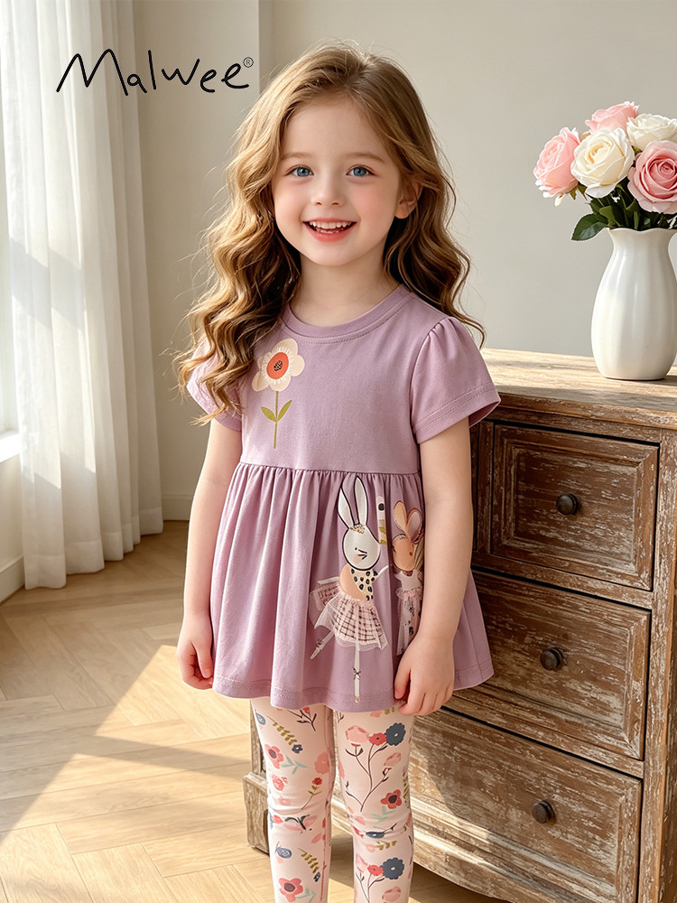 Malwee transfronterizo nueva ropa infantil de verano para niñas, vestido lindo, suave y cómodo para niños europeos y estadounidenses.