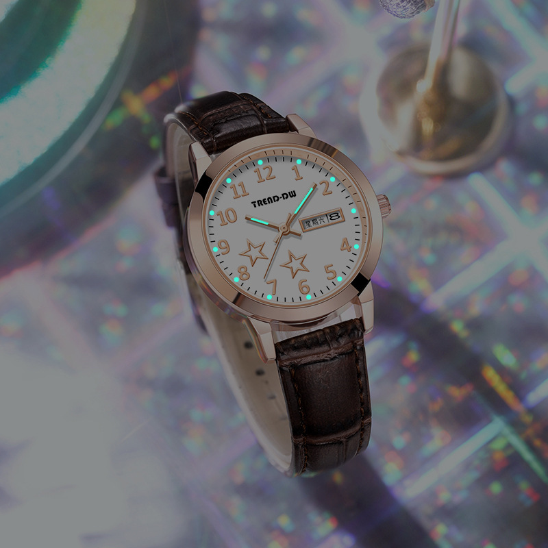 Watch Women's Dual Calendar Week Luminous Waterproof Swiss Famous Brand Fully Automatic Mechanical Quartz Watch Student Belt