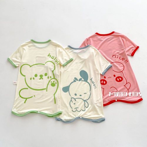 Baby Girl One-Piece Sleep Suit Summer Short Sleeve Little Girl Pajamas Baby Children Anti-Kick Blanket Air Conditioning Home Clothes