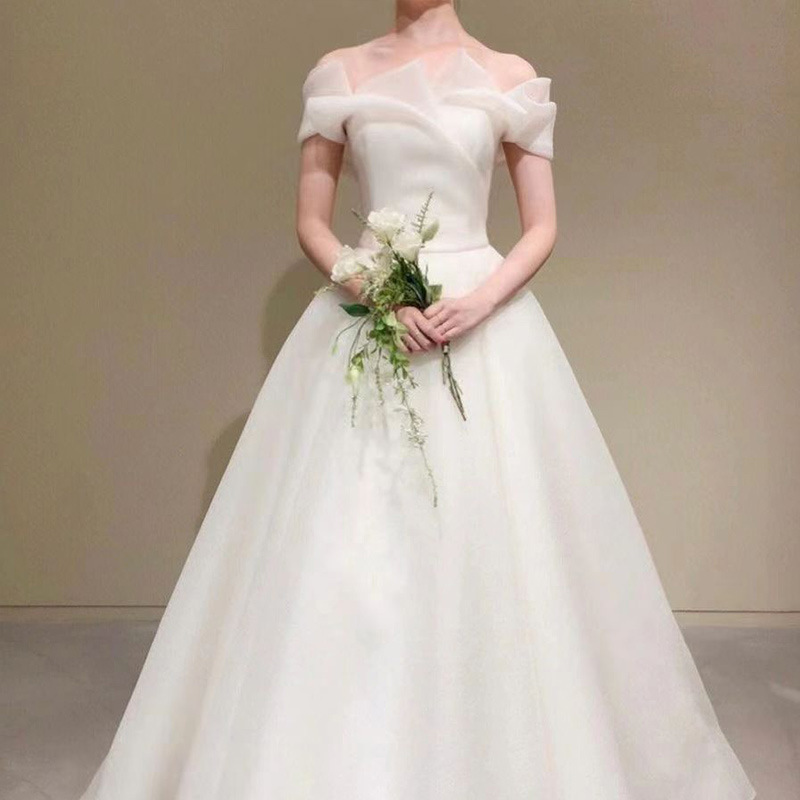 One-Shoulder French-Style Light Wedding Dress 2026 New Forest-Style Light Gauze Dress Retro Petite Going-Out Dress Small Formal Dress