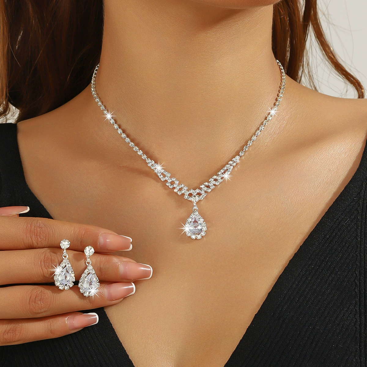 Повседневное и универсальное изысканное ожерелье и серьги с кисточками из циркона в форме когтей, комплект из двух предметов, аксессуары для свадебного платья