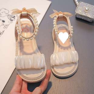 Girls Sandals Children's Princess Sandals Summer 2025 New Summer Children's Baby Middle and Large Children's Soft Sole Shoes